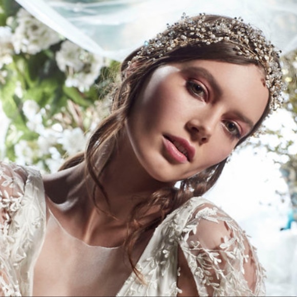 BHLDN Accessories - BHLDN Twigs & Honey Linney Crystal & Pearl Bridal Wedding Halo headpiece NIB